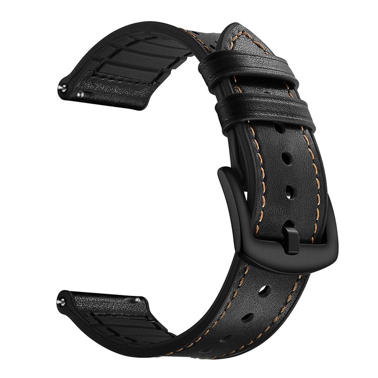 For Huami Amazfit Watch with Holes Cowhide Genuine Leather Smart Watch Band - Black-1