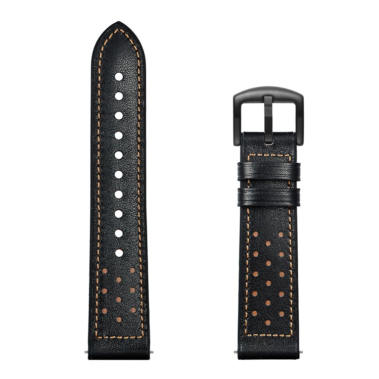 For Huami Amazfit Watch with Holes Cowhide Genuine Leather Smart Watch Band - Black-6