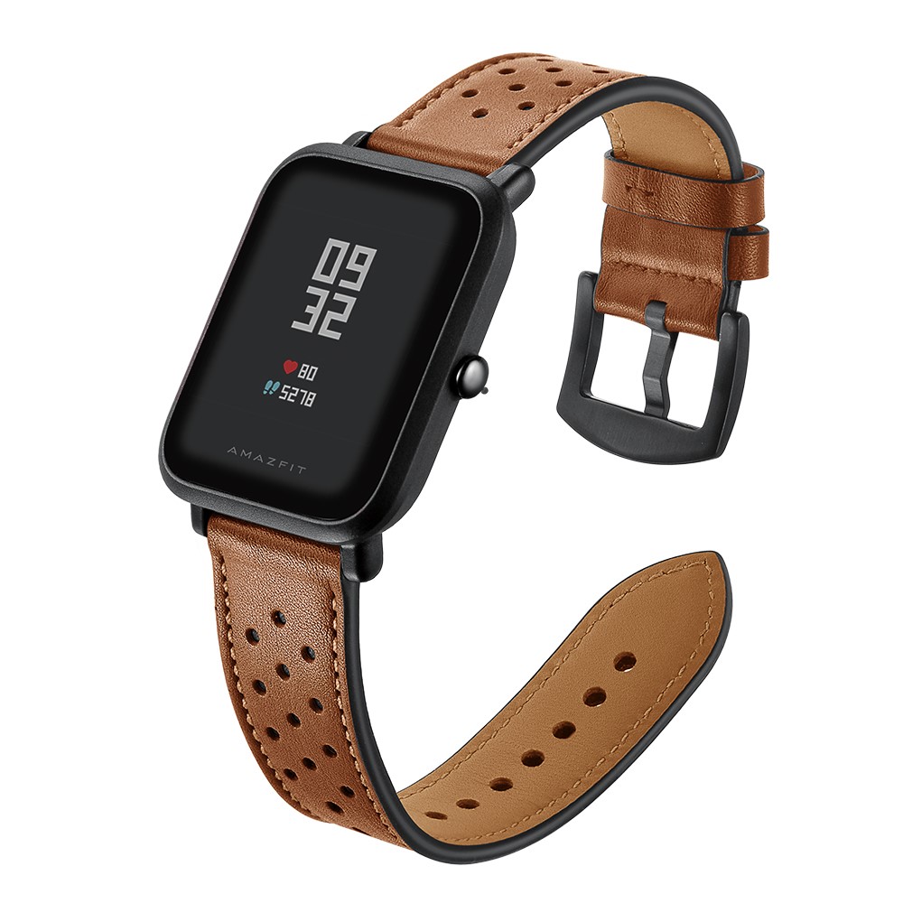 Genuine Leather with Holes Watch Band for Amazfit Bip GTS 20mm - Brown-4