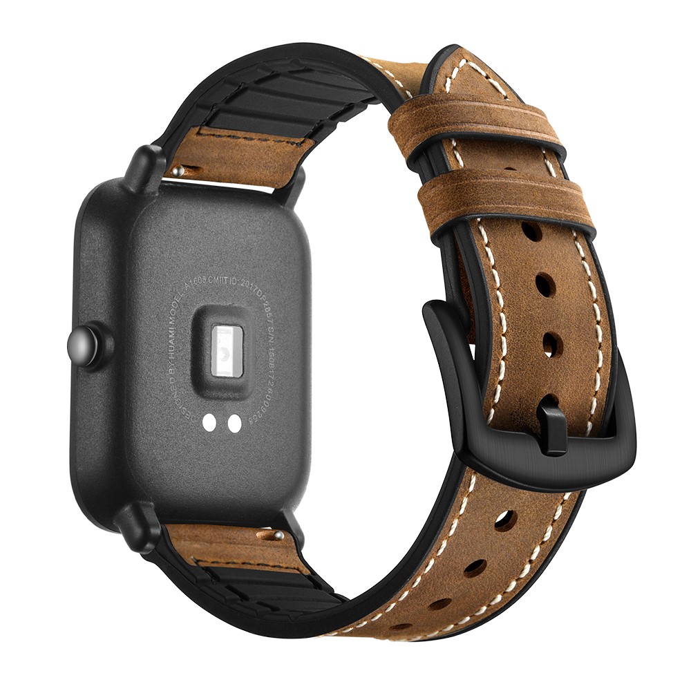 Silicone Coated Leather Smart Watch Strap Replacement for Amazfit Huami Bip GTS Youth Smart Watch - Brown-2