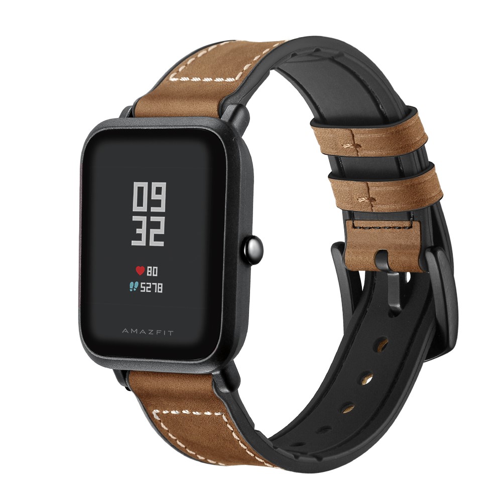 Silicone Coated Leather Smart Watch Strap Replacement for Amazfit Huami Bip GTS Youth Smart Watch - Brown-3