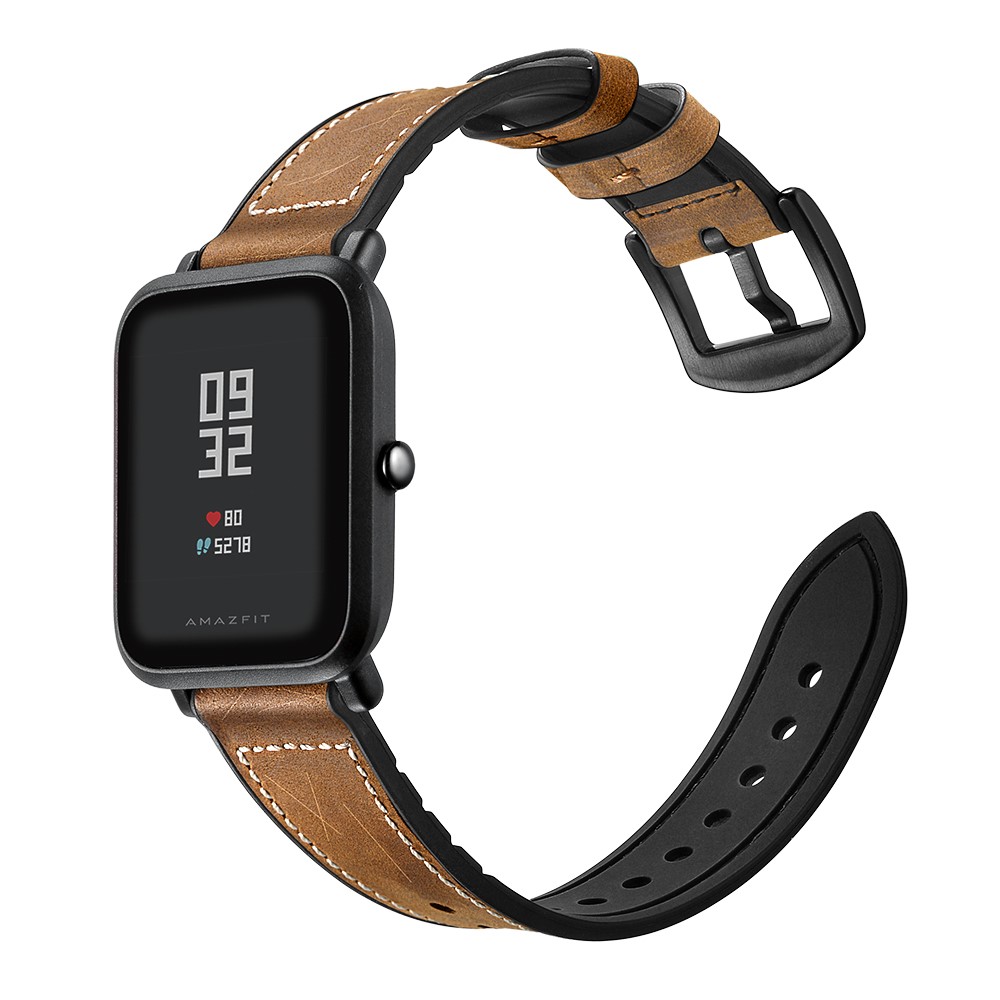 Silicone Coated Leather Smart Watch Strap Replacement for Amazfit Huami Bip GTS Youth Smart Watch - Brown-4