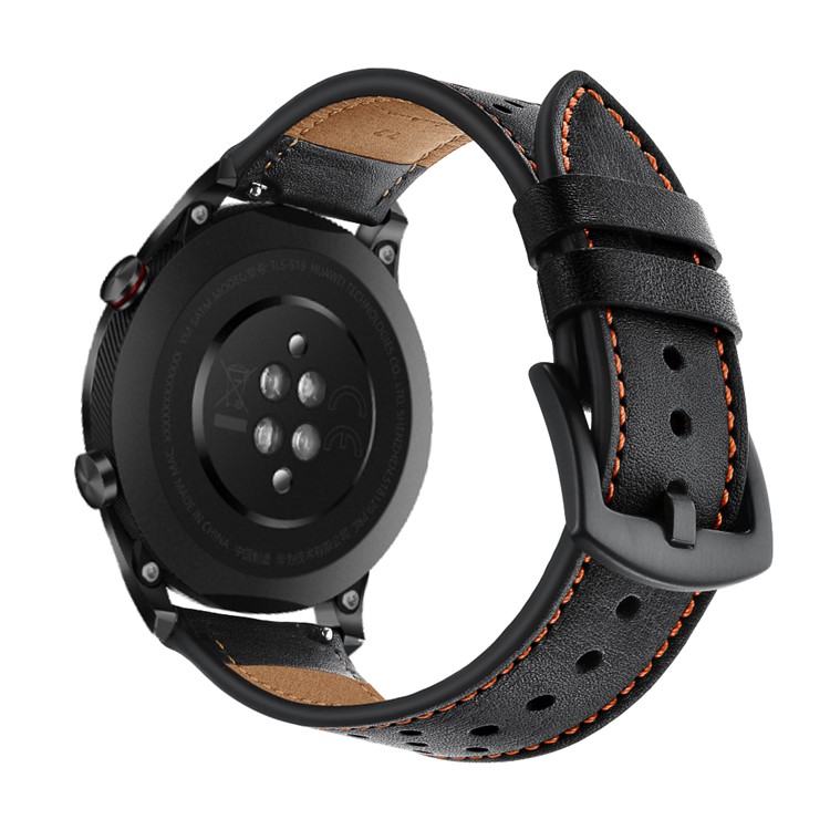 Holes Genuine Leather Watch Band Strap for Huawei Honor Magic Watch - Black-2