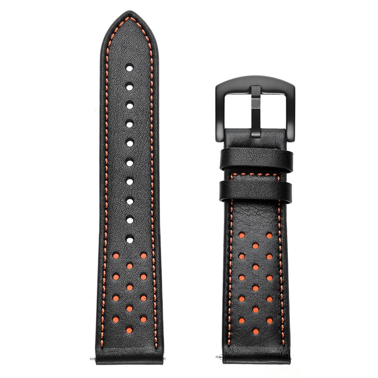 Holes Genuine Leather Watch Band Strap for Huawei Honor Magic Watch - Black-6