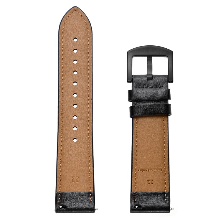 Holes Genuine Leather Watch Band Strap for Huawei Honor Magic Watch - Black-7