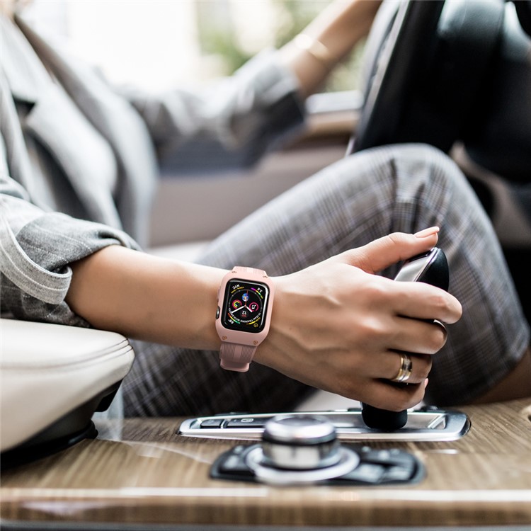Silicone Smart Watch Strap with Case for Apple Watch Series 3/2/1 38mm - Pink-6