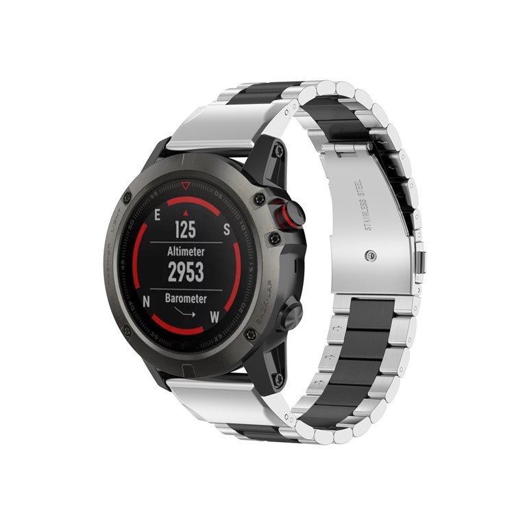 Stainless Steel Watch Band Strap with Installing Tools for Garmin Fenix 6X/5X/3 HR - Silver/Black/Silver-3