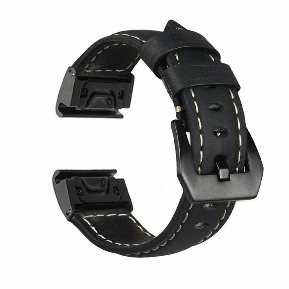 Genuine Leather Watchband Replacement Strap for Garmin MARQ Series/Fenix5/5X/5S/Forerunner945/Approach S60 - Black-1
