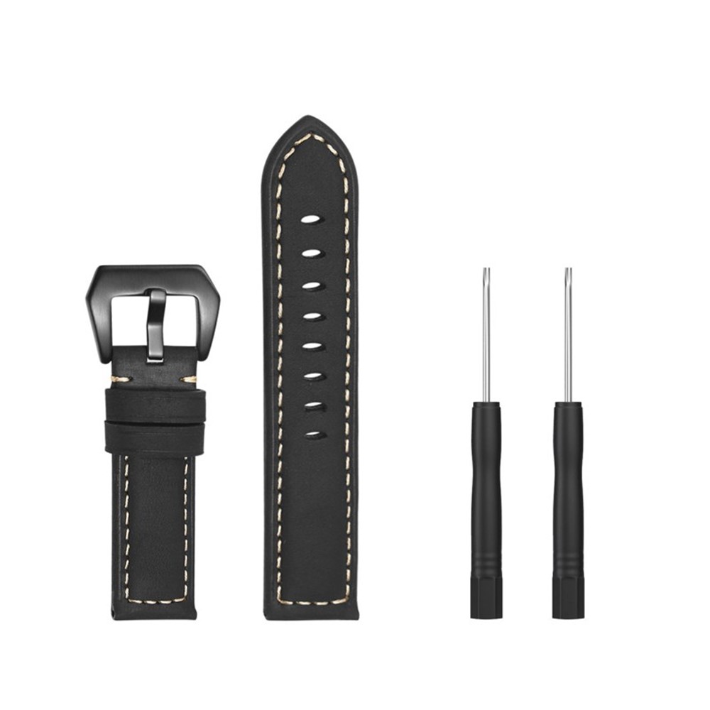 Genuine Leather Watchband Replacement Strap for Garmin MARQ Series/Fenix5/5X/5S/Forerunner945/Approach S60 - Black-4