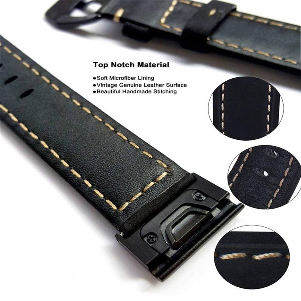 Genuine Leather Watchband Replacement Strap for Garmin MARQ Series/Fenix5/5X/5S/Forerunner945/Approach S60 - Black-5