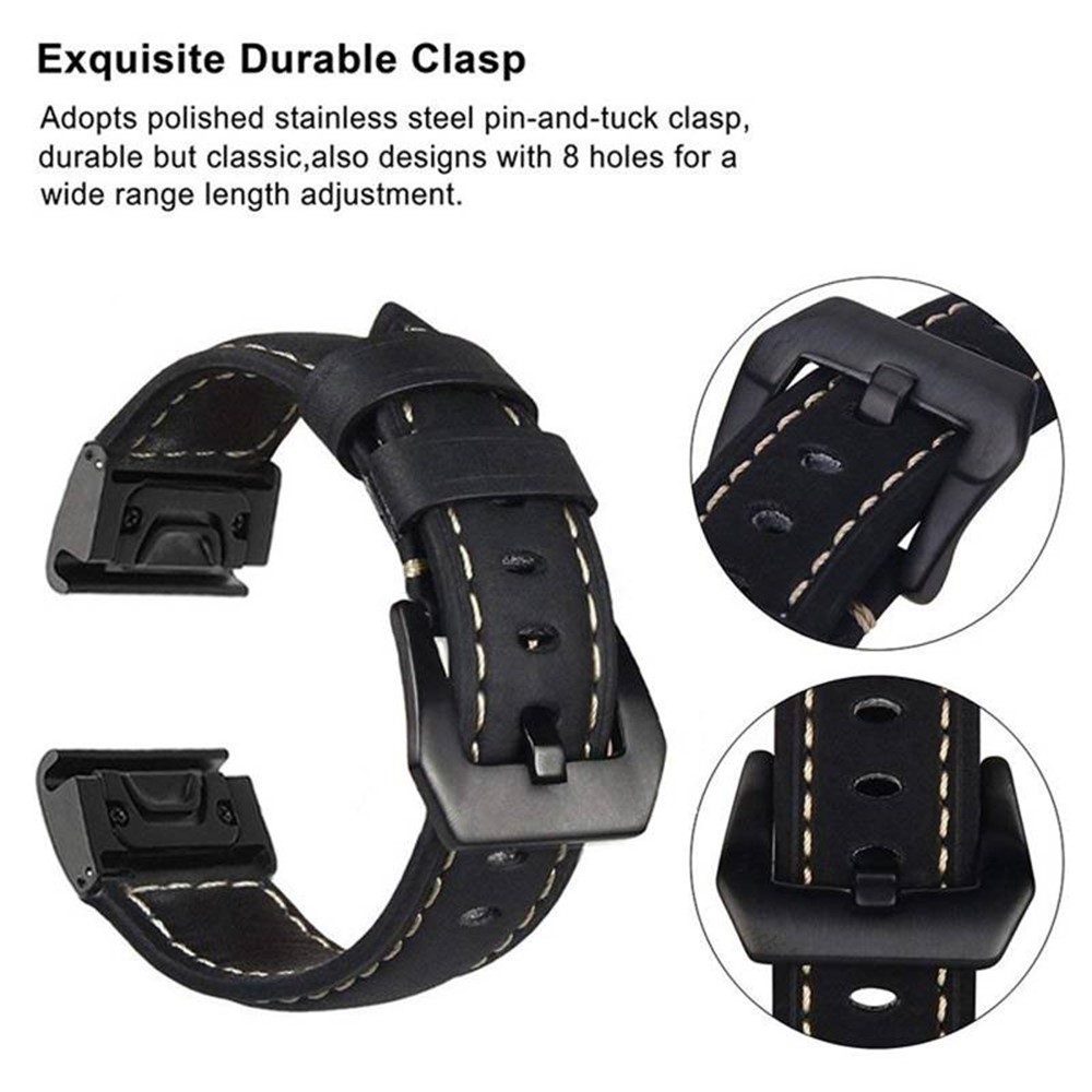 Genuine Leather Watchband Replacement Strap for Garmin MARQ Series/Fenix5/5X/5S/Forerunner945/Approach S60 - Black-6