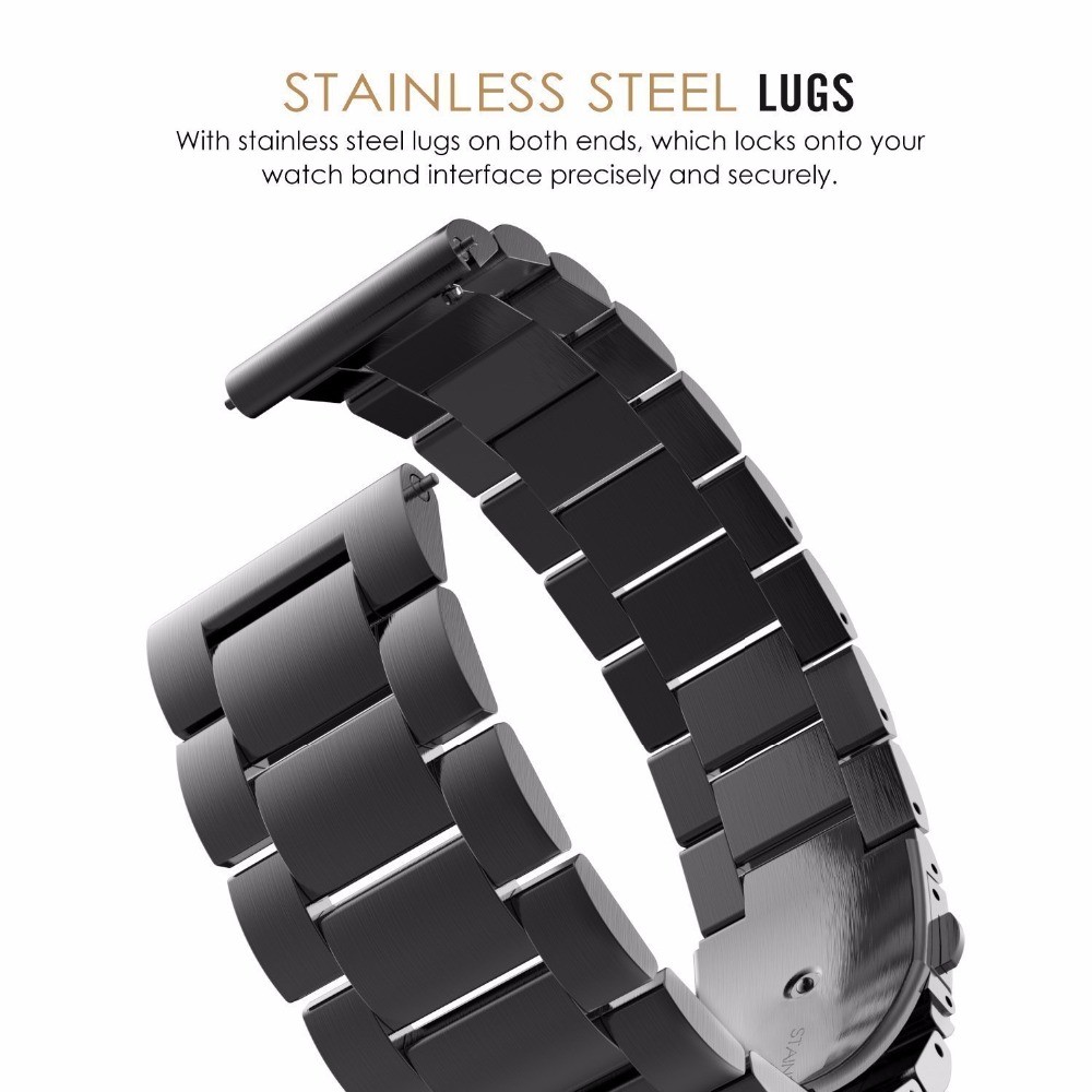 20mm Stainless Steel Watch Replacement Band for Huawei Watch GT 2 42mm/Nokia Withings Steel HR 40mm Version/Garmin Forerunner 245 Music/245/Garmin Venu/Polar Ignite 42mm Version - Black-11