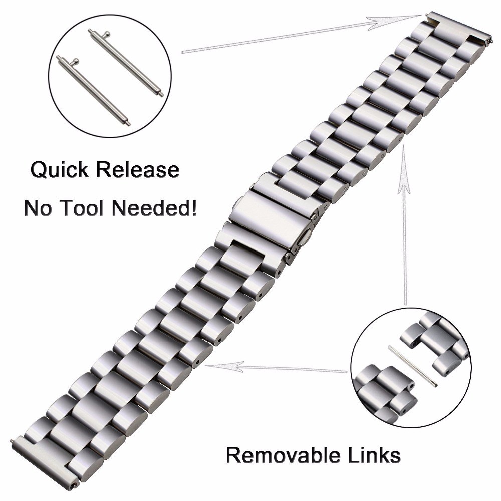 20mm Stainless Steel Wrist Watch Band for Huawei Watch GT/GT2/Nokia Withings Steel Hr 40mm/Garmin Forerunner 245 Music/245/Garmin Venu/Polar Ignite 42mm-6