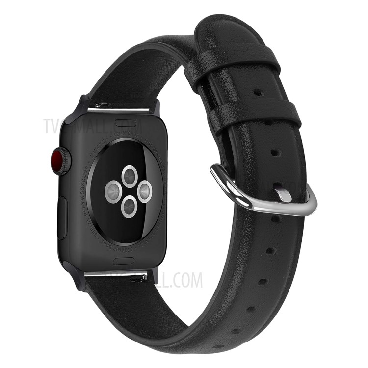 Genuine Leather Smart Watch Band for Apple Watch Series 5/4 44mm / Series 3/2/1 42mm - Black-1