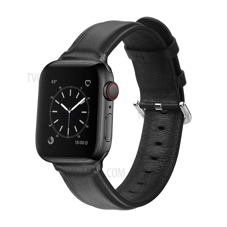 Genuine Leather Smart Watch Band for Apple Watch Series 5/4 44mm / Series 3/2/1 42mm - Black-2