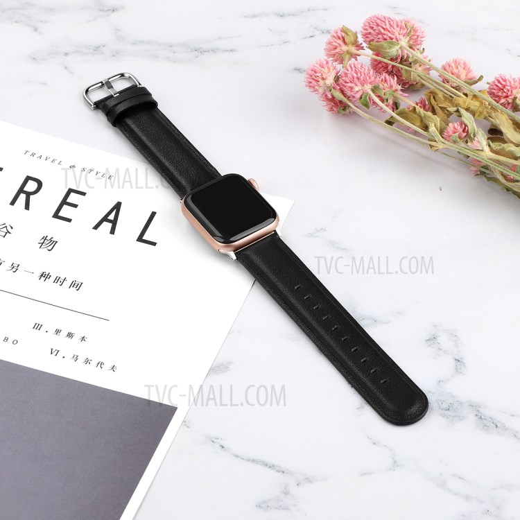 Genuine Leather Smart Watch Band for Apple Watch Series 5/4 44mm / Series 3/2/1 42mm - Black-5