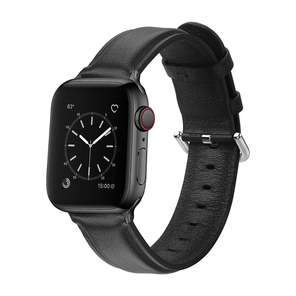 Genuine Leather Smart Watch Band for Apple Watch Series 5/4 40mm / Series 3/2/1 38mm - Black-2