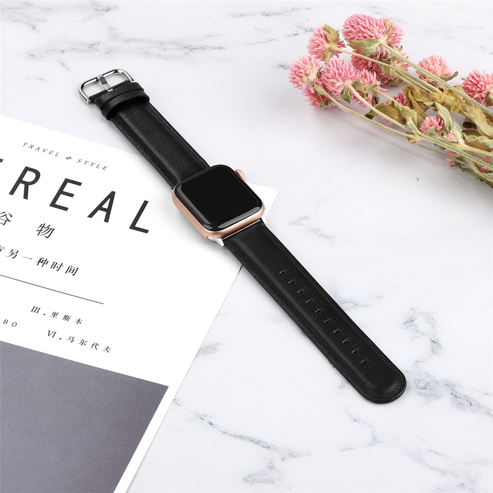 Genuine Leather Smart Watch Band for Apple Watch Series 5/4 40mm / Series 3/2/1 38mm - Black-5