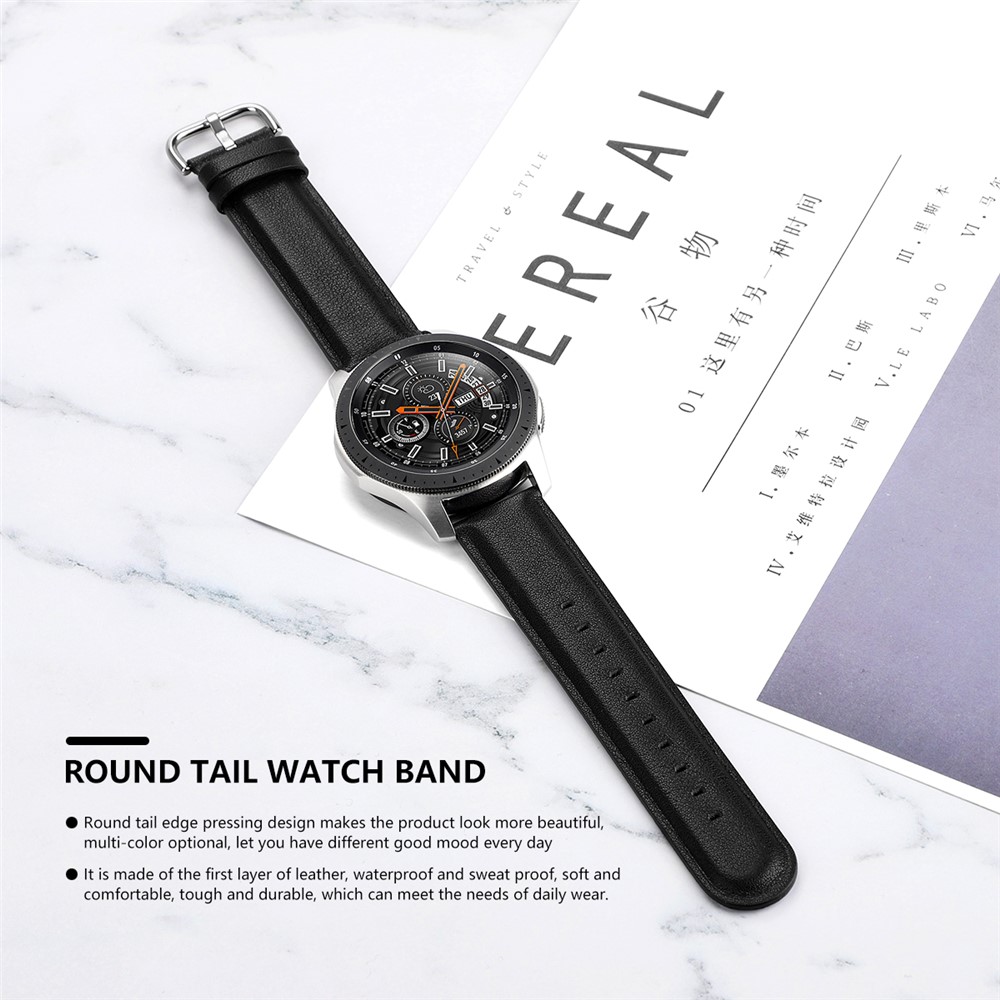 22mm Genuine Leather Smart Watch Replacement Strap for Samsung Galaxy Watch 46mm - Black-5