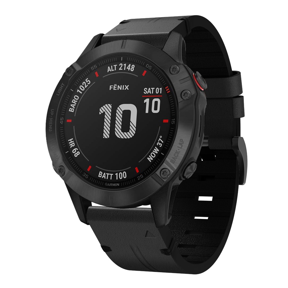 Genuine Leather Smart Watch Replacement Band for Garmin Fenix 6X - Black-2