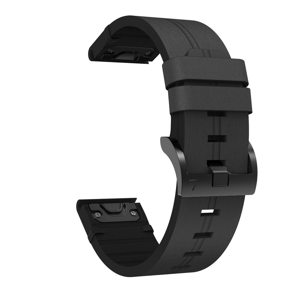 Genuine Leather Smart Watch Replacement Band for Garmin Fenix 6X - Black-3