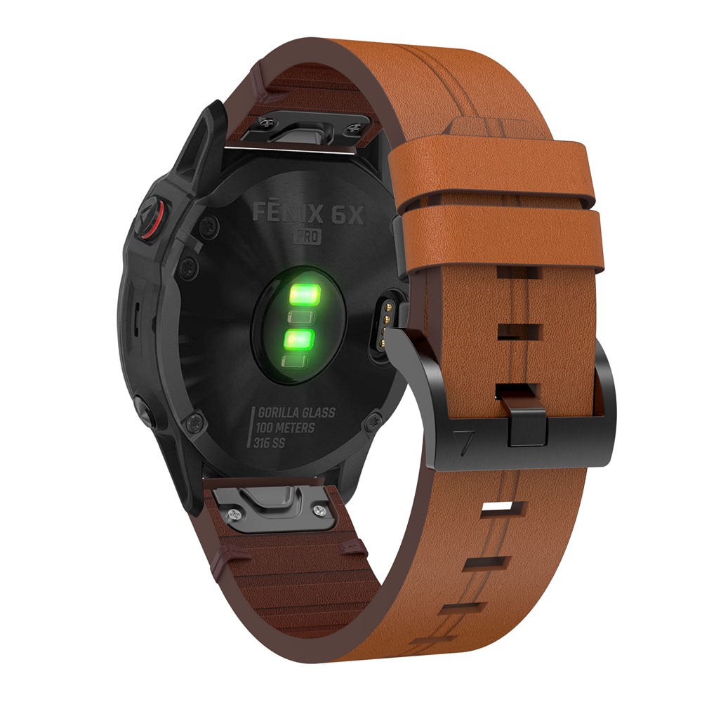 Genuine Leather Smart Watch Replacement Band for Garmin Fenix 6X - Brown-1