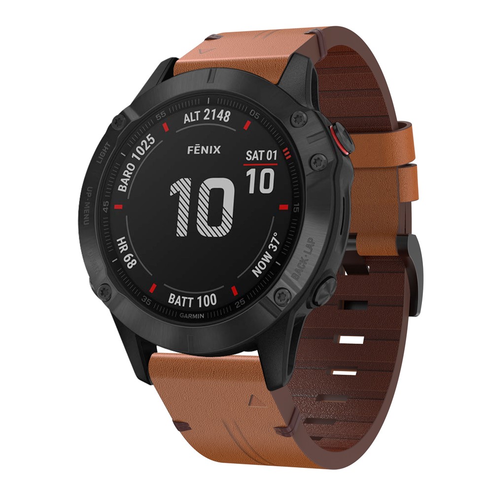 Genuine Leather Smart Watch Replacement Band for Garmin Fenix 6X - Brown-3