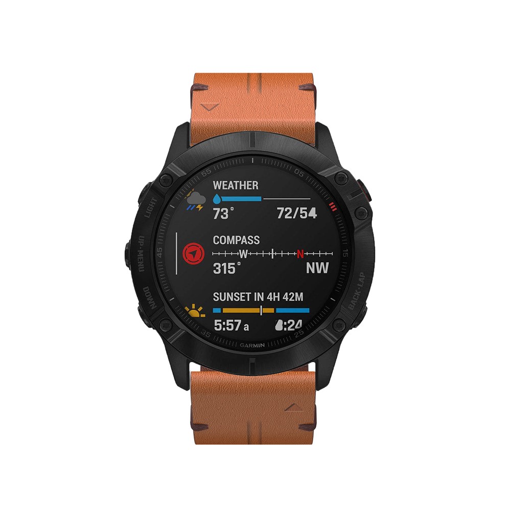 Genuine Leather Smart Watch Replacement Band for Garmin Fenix 6X - Brown-6
