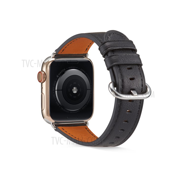 Genuine Leather Smart Watch Replacement Band for Apple Watch SE/Series 6/5/4 44mm /Series 3/2/1 42mm - Black-3