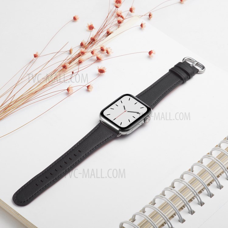 Genuine Leather Smart Watch Replacement Band for Apple Watch SE/Series 6/5/4 44mm /Series 3/2/1 42mm - Black-5