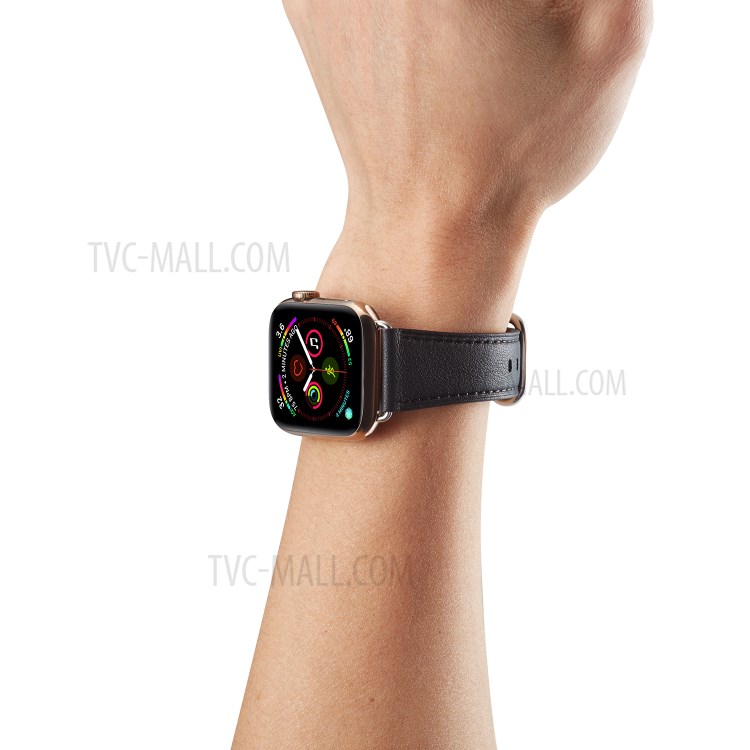 Genuine Leather Smart Watch Replacement Band for Apple Watch SE/Series 6/5/4 44mm /Series 3/2/1 42mm - Black-7