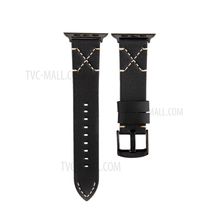 X Shape Stitching PU Leather Smart Watch Strap for Apple Watch Series 5/4 44mm / Series 3/2/1 42mm - Black-1