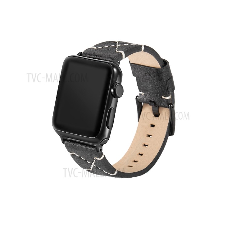 X Shape Stitching PU Leather Smart Watch Strap for Apple Watch Series 5/4 44mm / Series 3/2/1 42mm - Black-2