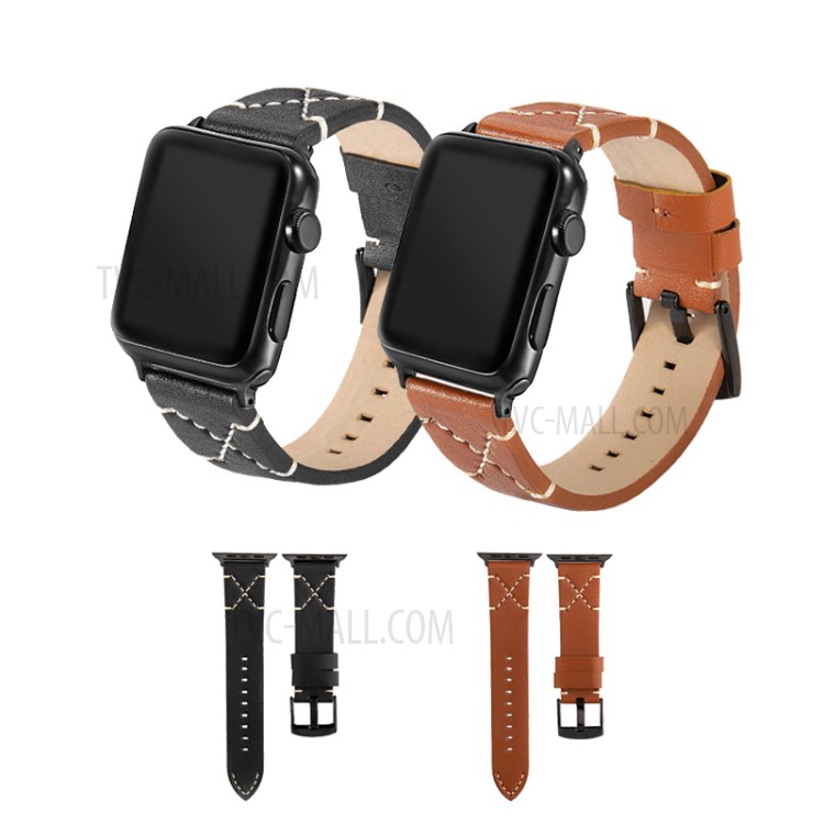 X Shape Stitching PU Leather Smart Watch Band for Apple Watch Series 5/4 40mm / Series 3/2/1 38mm - Black-3