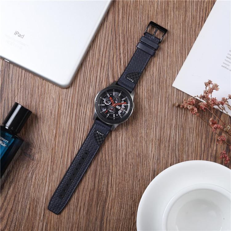 22mm Carbon Fiber Leather Coated Silicone Watch Strap for Huawei Watch GT2/Galaxy Watch 46mm etc. - Dark Blue-5