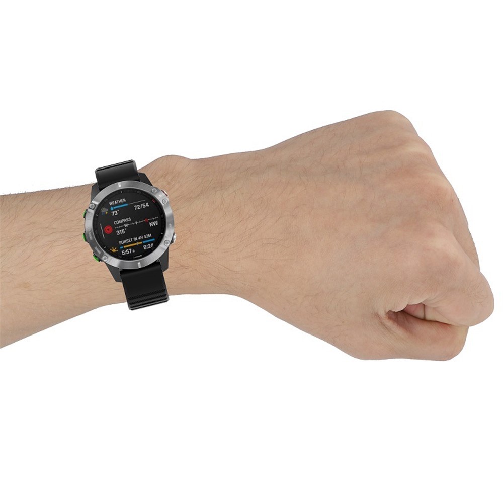 Cinta De Pulso Ajustável De Banda De Relógio De Silicone Elegante Com Fivela Preta Para Garmin Fenix ​​6 Pro 22mm - Preto