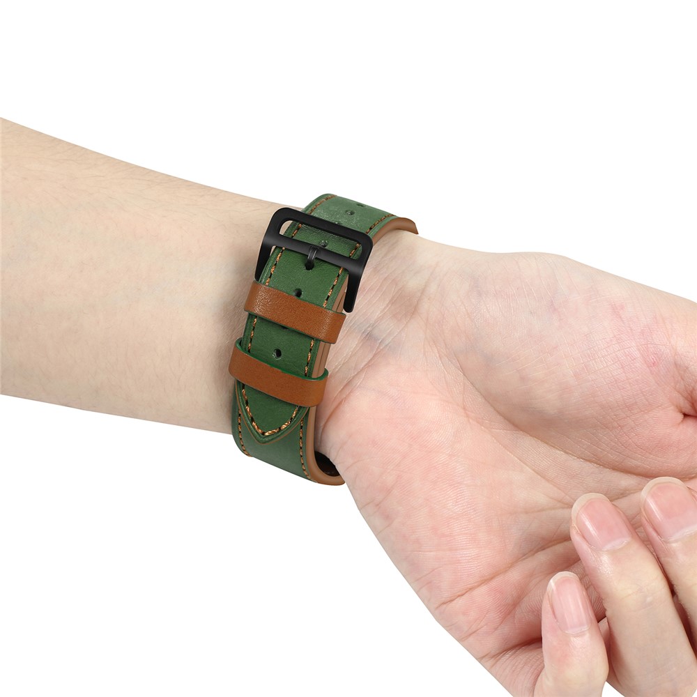 Couleur Fraîche De Contraste Véritable Bracelet En Cuir Pour La Série Montre De Pomme 5/4 44mm, Série 3/2/1 42mm - Ligne Verte / Brun-4