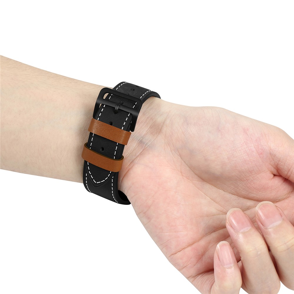 Fresh Contrast Color Genuine Leather Watch Strap for Apple Watch Series 5/4 44mm, Series 3/2/1 42mm - Black-4