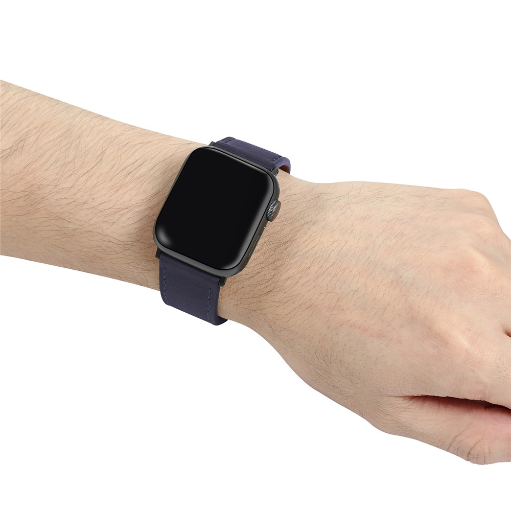 Fresh Contrast Color Genuine Leather Watch Strap for Apple Watch Series 5/4 44mm, Series 3/2/1 42mm - Sapphire Blue-3