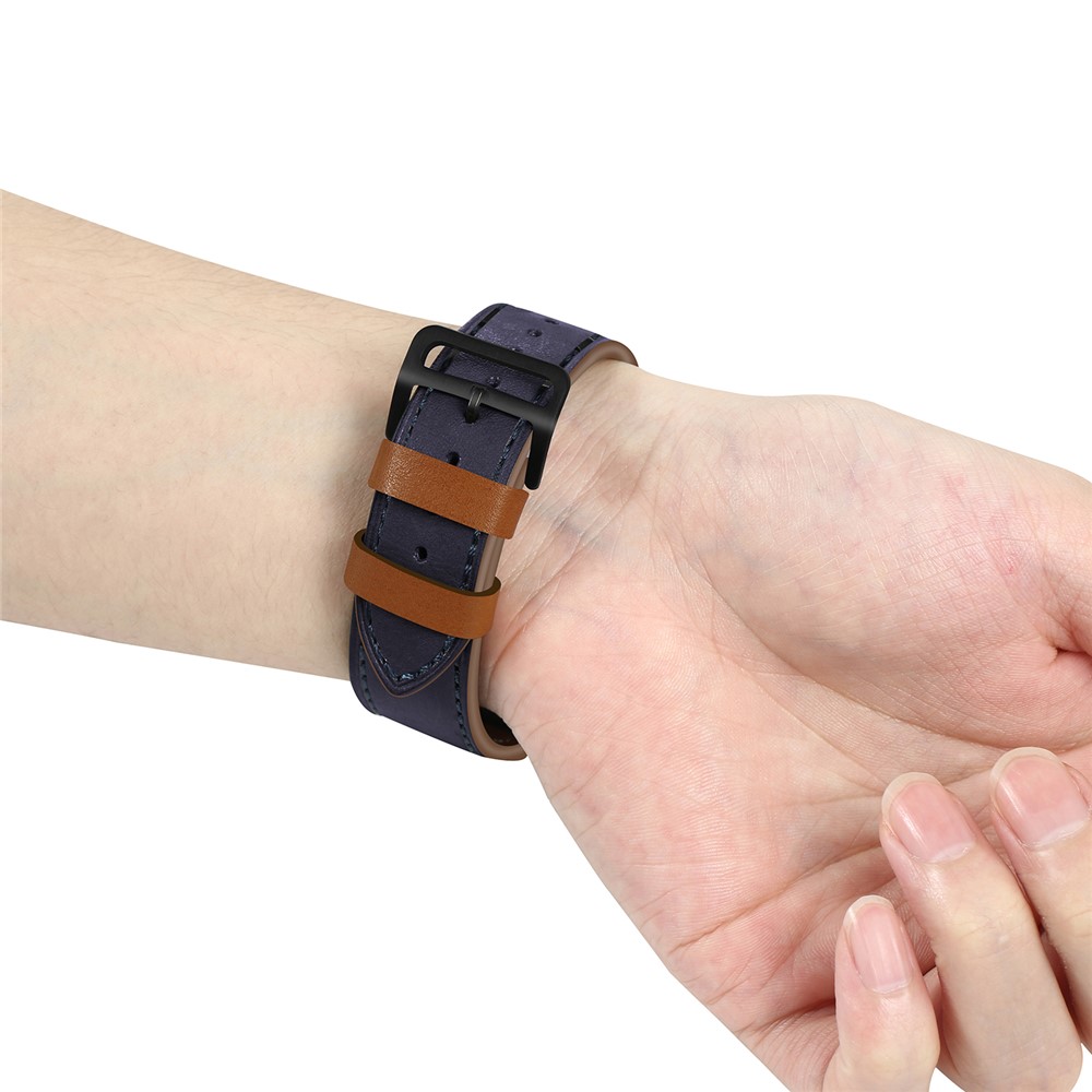 Fresh Contrast Color Genuine Leather Watch Strap for Apple Watch Series 5/4 44mm, Series 3/2/1 42mm - Sapphire Blue-4