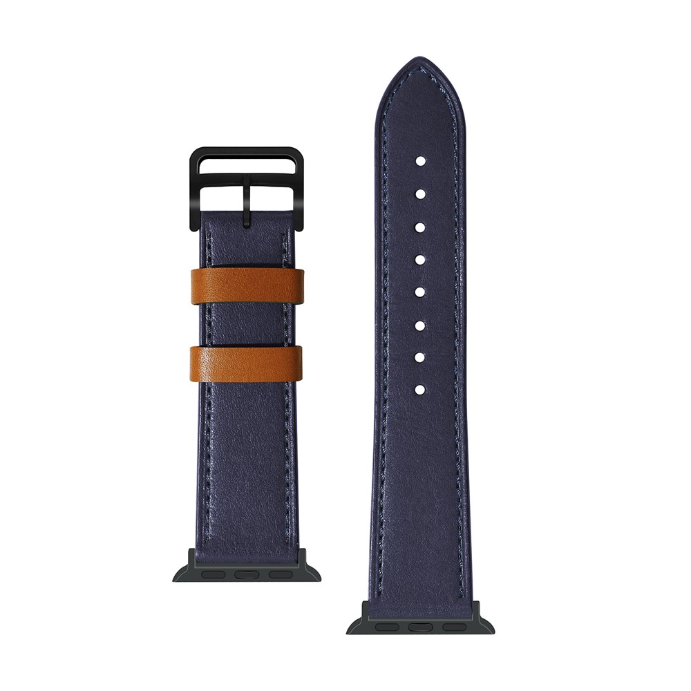 Fresh Contrast Color Genuine Leather Watch Strap for Apple Watch Series 5/4 44mm, Series 3/2/1 42mm - Sapphire Blue-5