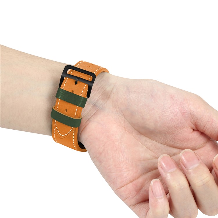 Fresh Contrast Color Genuine Leather Watch Strap for Apple Watch Series 5/4 44mm, Series 3/2/1 42mm - Orange-4