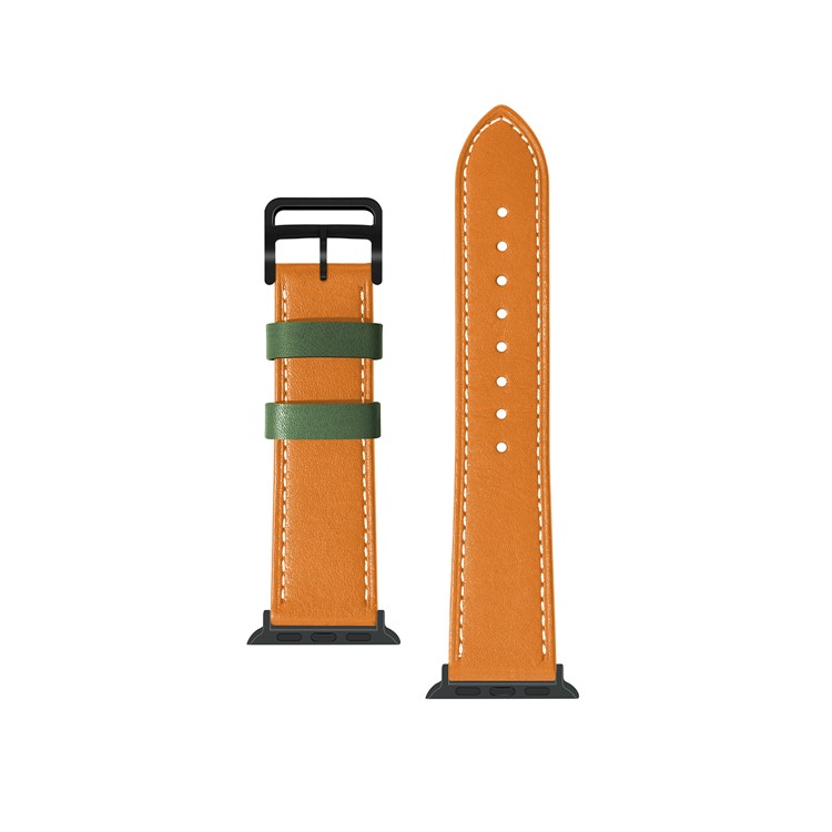 Fresh Contrast Color Genuine Leather Watch Strap for Apple Watch Series 5/4 44mm, Series 3/2/1 42mm - Orange-6
