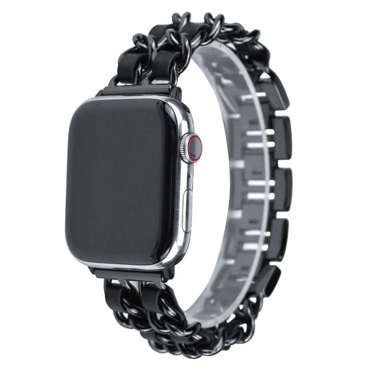 Metal + PU Leather Smart Watch Band Strap Replacement for Apple Watch Series 5/4 40mm / Series 1/2/3 38mm - Black-2