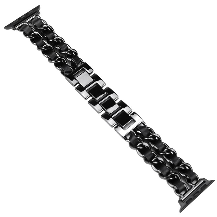 Metal + PU Leather Smart Watch Band Strap Replacement for Apple Watch Series 5/4 40mm / Series 1/2/3 38mm - Black-4