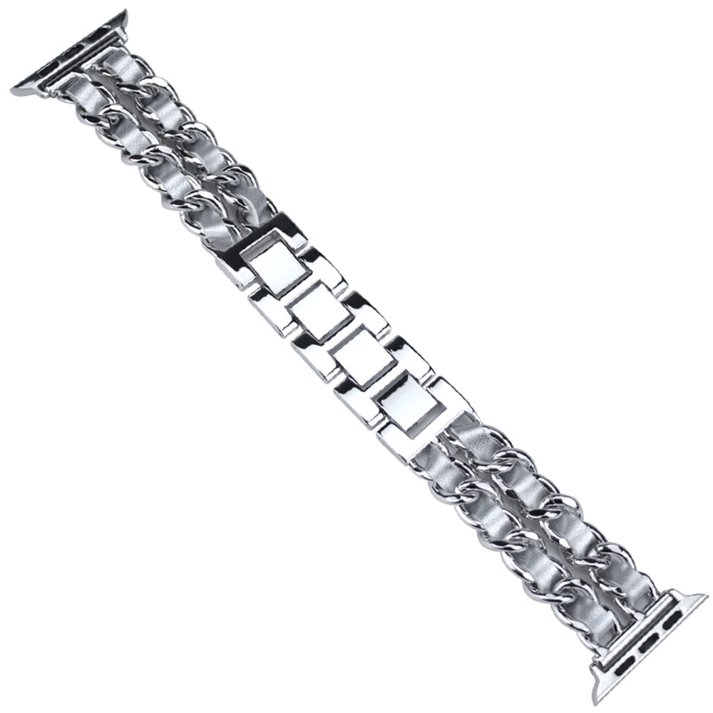 Metal + PU Leather Smart Watch Band Strap Replacement for Apple Watch Series 5/4/6/SE 40mm / Series 1/2/3 38mm - Silver-5