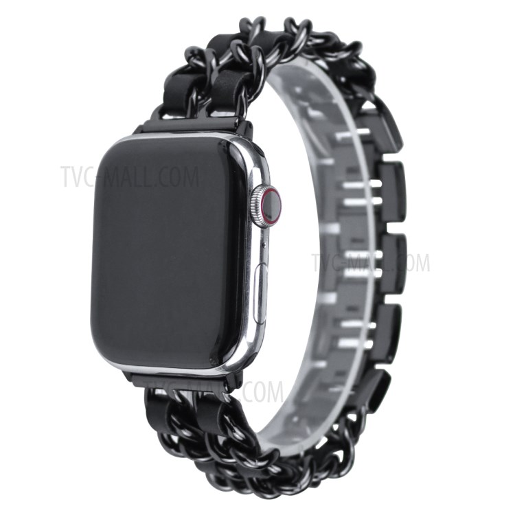 Metal + PU Leather Smart Watch Band Strap Replacement for Apple Watch Series 5/4 44mm / Series 1/2/3 42mm - Black-2