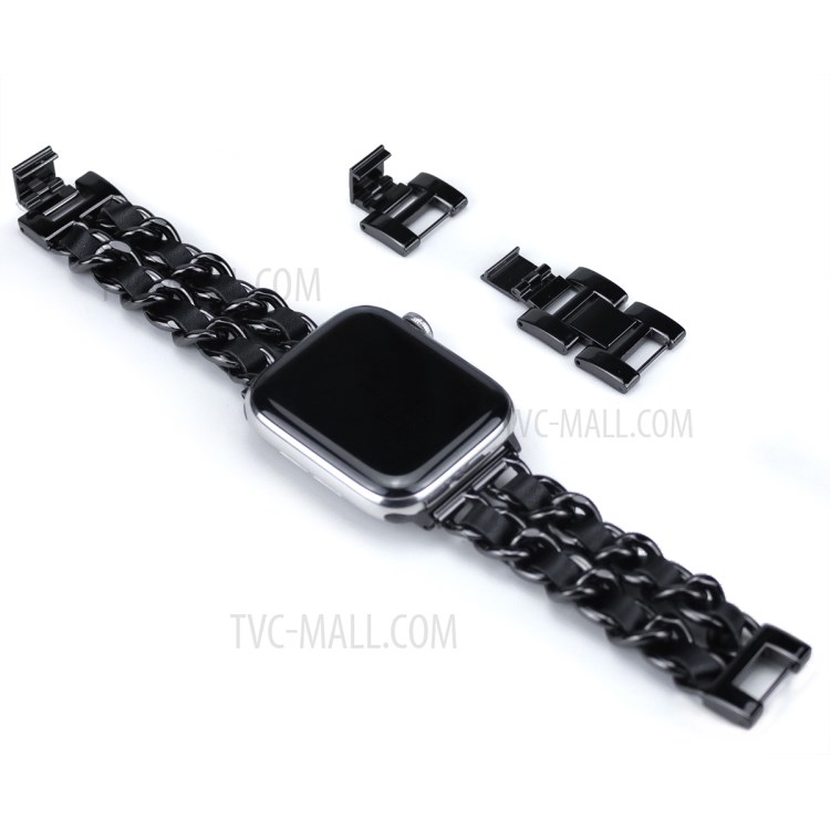 Metal + PU Leather Smart Watch Band Strap Replacement for Apple Watch Series 5/4 44mm / Series 1/2/3 42mm - Black-3