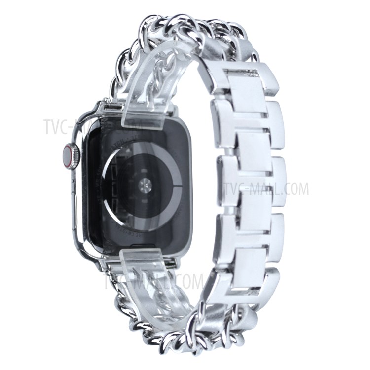 Metal + PU Leather Smart Watch Band Strap Replacement for Apple Watch Series 4/5/6/SE 44mm / Series 1/2/3 42mm - Silver-1