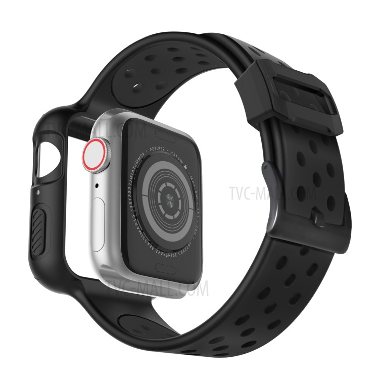 38mm Bicolor Flexible Silicone Watch Strap for Apple Watch Series 5 4 40mm / 3 2 1 38mm - All Black-3